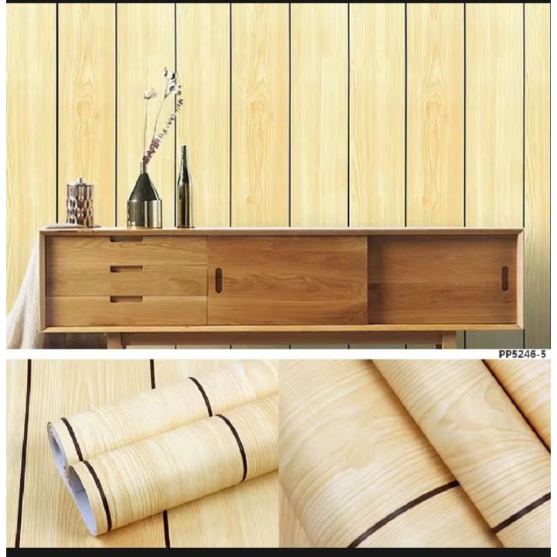 Wallpaper Dinding Sticker Motif Kayu cream Ukuran 45cmx10m wallsticker Premium Pvc Motif cy1180/ gh2