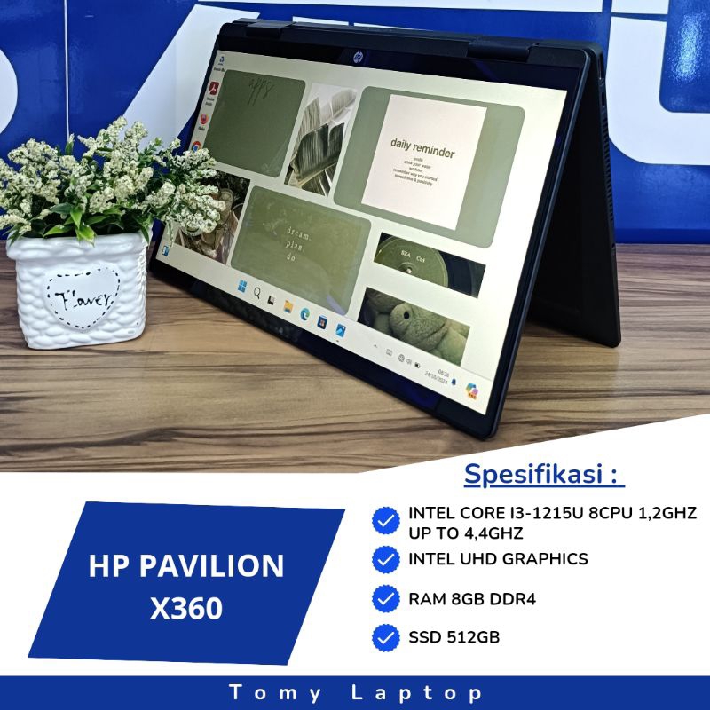 LAPTOP BEKAS HP PAVILION X360/ INTEL CORE I3-1215U/ RAM 8GB DDR4/ SSD 512GB/ 14INCH FHD TOUCHSCREEN