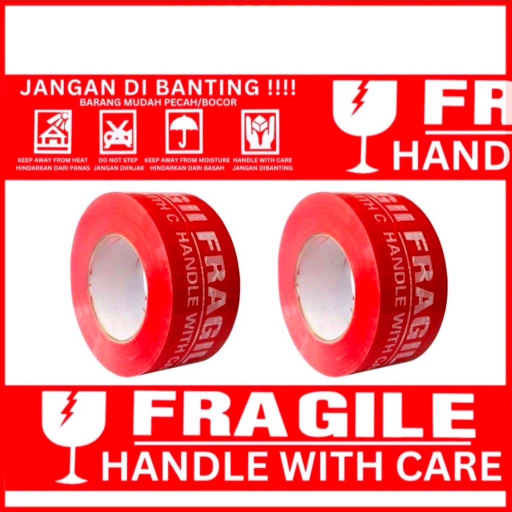 

Lakban Fragile, Lakban Segel Unboxing Merah/Putih, Selotape Kardus