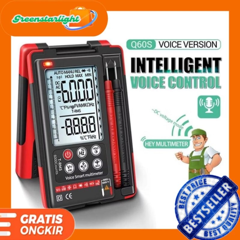 Multimeter Digital Aneng Q60S Voice Command Tester Speech Recognition True RMS Automatic Shutdown