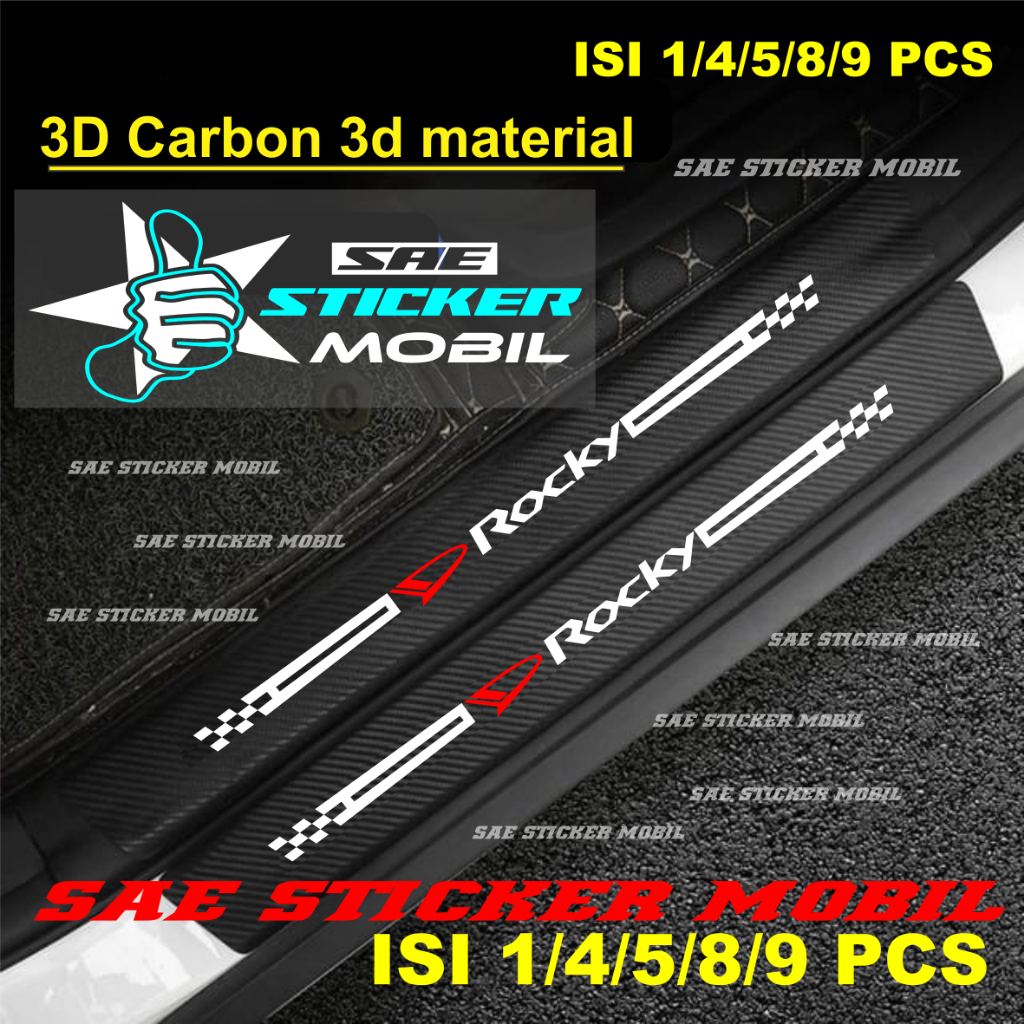 9PCS sticker carbon 3d mobil daihatsu rocky stiker sill plate karbon 3d mobil rocky