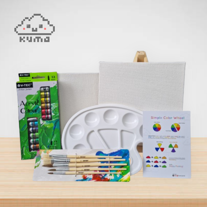 

Paket Melukis (Painting Kit), Kanvas 20x20, Easel, Cat Akrilik, Kuas dan Palet.