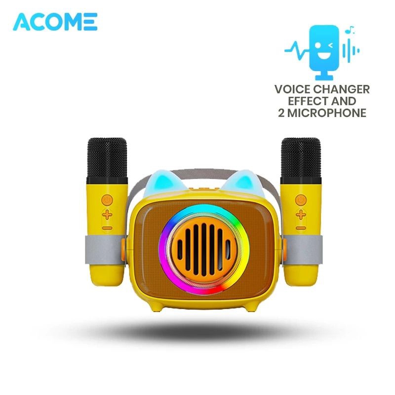 ACOME Speaker Karaoke Bluetooth Wireless Mini RGB Dual Microphone A18 Garansi Resmi