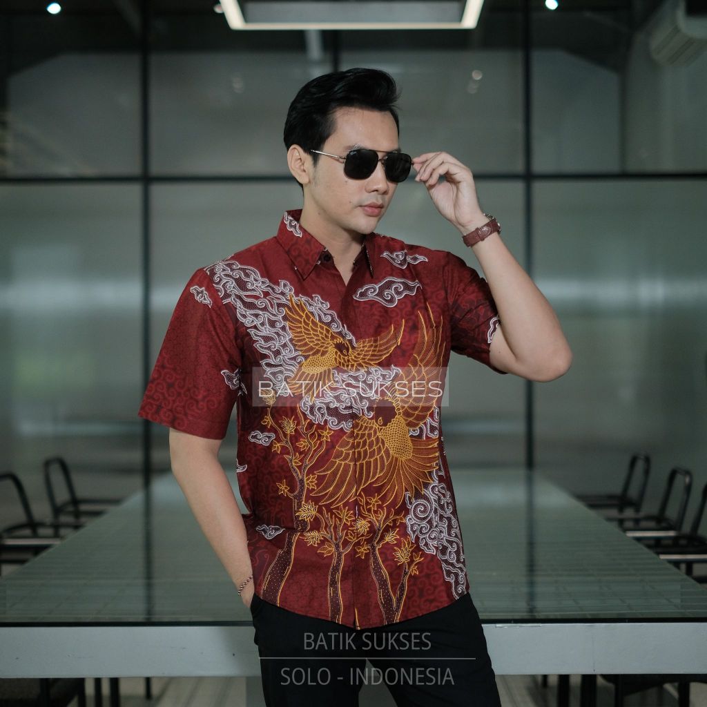 MERPATI MERAH Kemeja Batik Pria PREMIUM Lengan Pendek Lapis Furing Katun Halus Primisima Full Furing