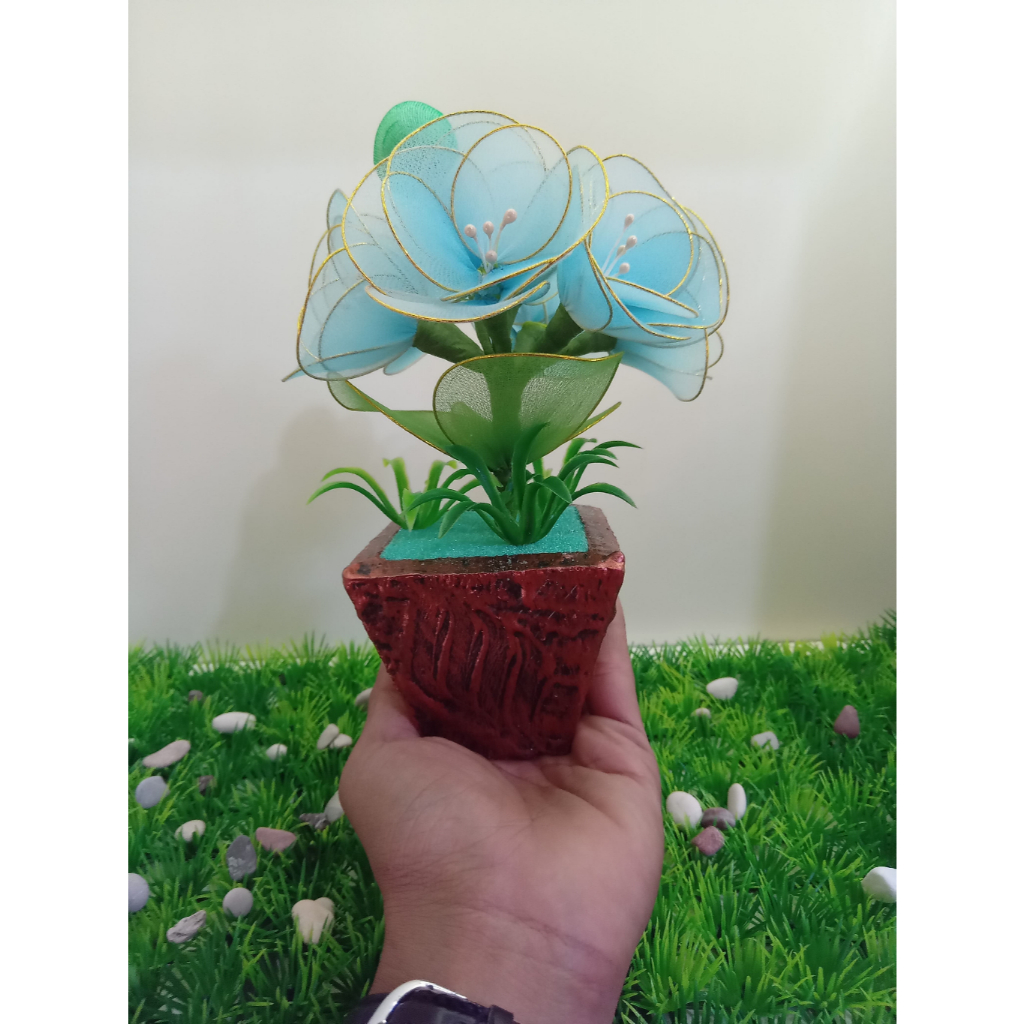 Pohon Kembang Bunga Mawar Biru Artificial Handmade