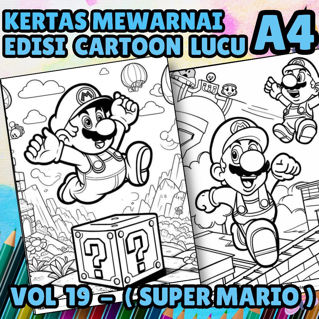 

MEDIA KERTAS KREATIFITAS MEWARNAI ANAK A4 DENGAN PRINT CETAK BUKAN COPY - MEDIA WARNA KARACTER KARTUN LUCU - CARTOON SUPER MARIO -MAINAN CIKARANG