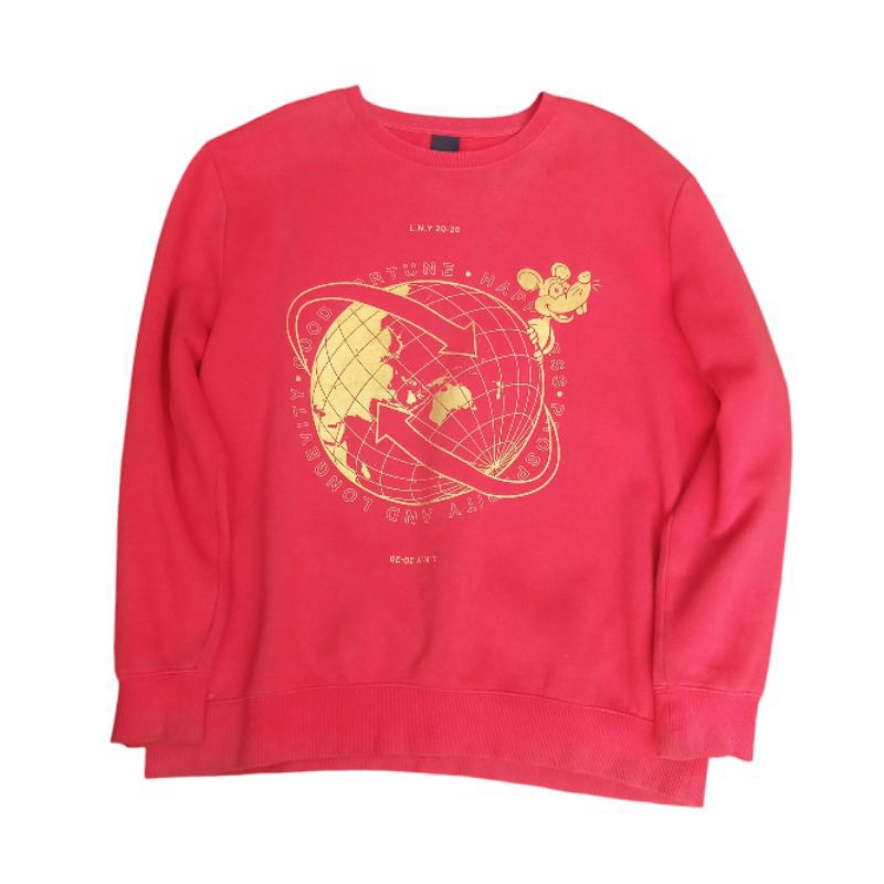 H&M RED PRINTED SWEATER CREWNECK SECOND