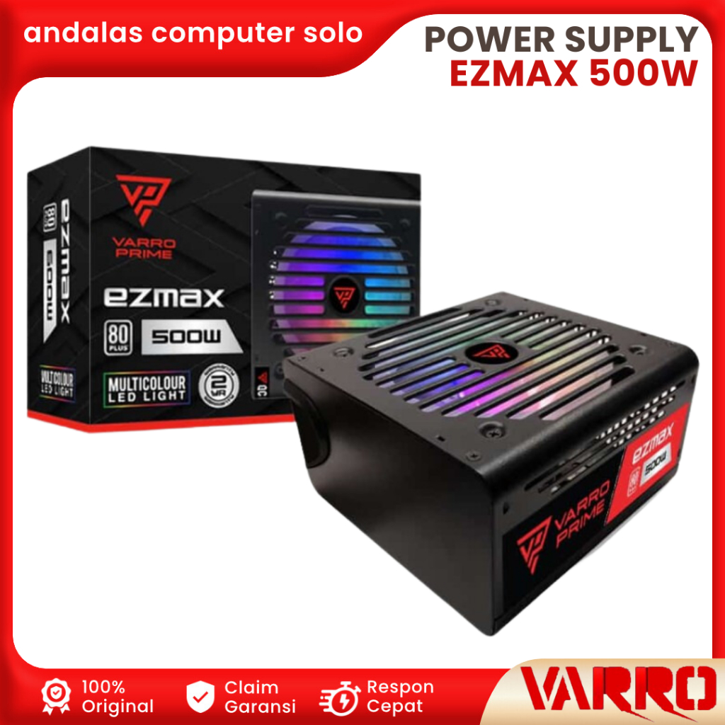 POWER SUPPLY PSU VARRO PRIME EZMAX 500Watt 600Watt PSU PC VARRO PRIME EZMAX Rainbow Led