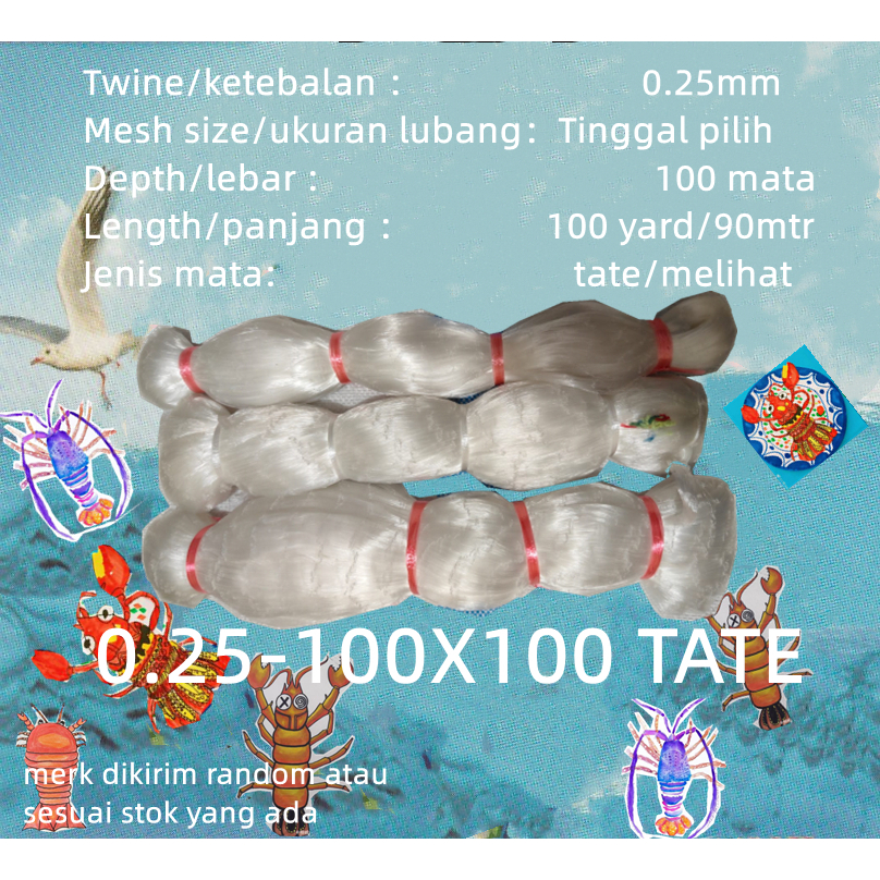 Jaring ikan senar 0.25 100md/100yds TATE UKURAN TINGGAL PILIH pukat ikan jaring ikan murah