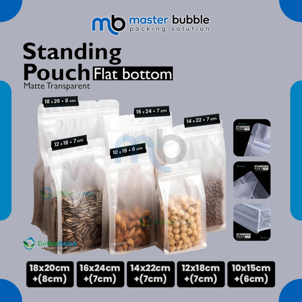 Standing pouch flat bottom ziplock Matte Doff full Matte dove - Matte Transparan