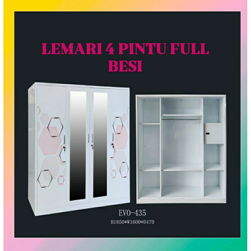 LEMARI FULL BESI 4 PINTU/LEMARI PLAT BESI 4 PINTU