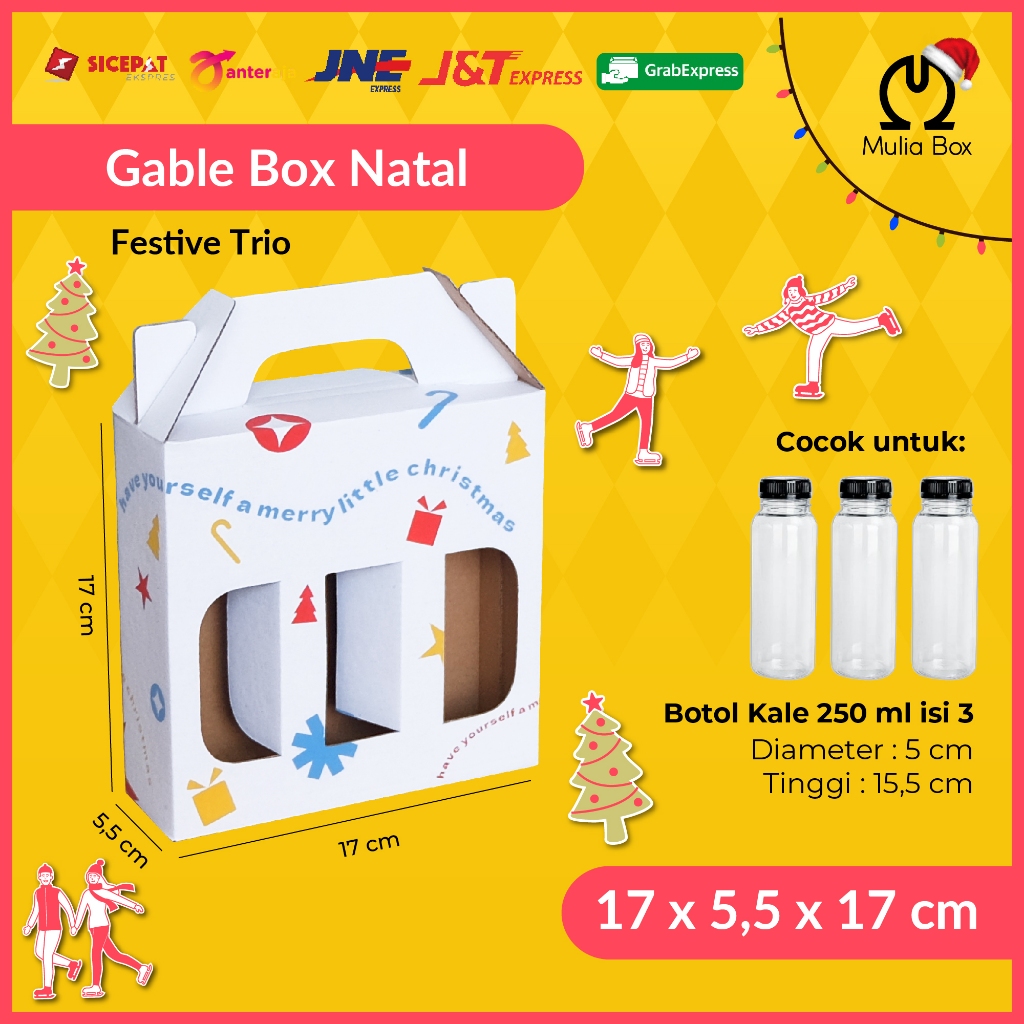 

Dus Natal Christmas Box Gable Jinjing 17x5,5x17 cm (BUNDLE 5 PCS) Festive / Corrugated Box Packaging Die Cut Hampers Kado Hadiah