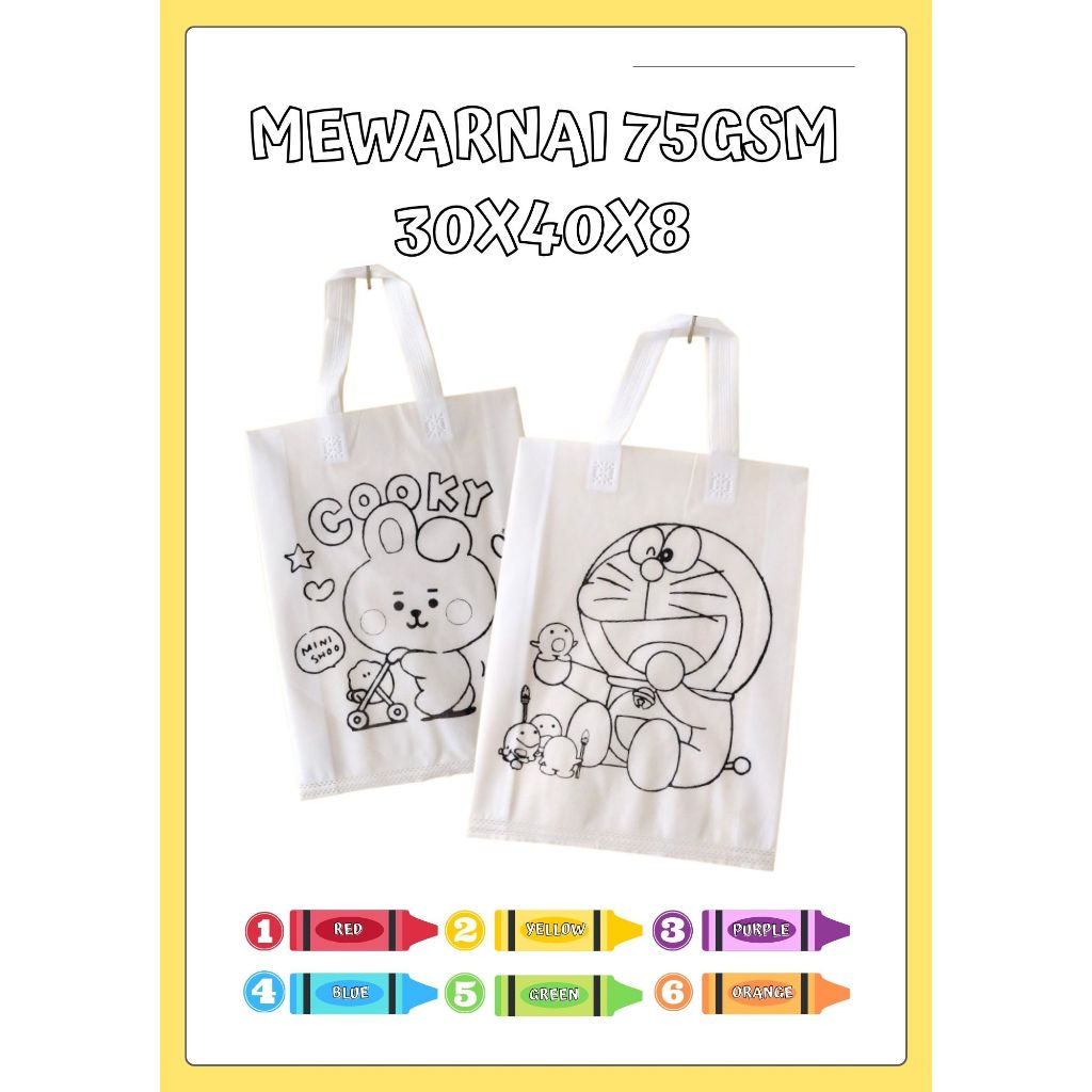 

1 PCS - Goodie Bag / Spunbond/ Tas Kain Mewarnai Tas Putih Full UK 30X40X8 Ketebalan 75GSM #Kreasi.Mewarnai