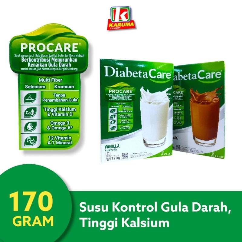 

Susu DiabetaCare 170g Susu Kontrol Gula Darah & Tinggi Kalsium Rasa Coklat / Vanila