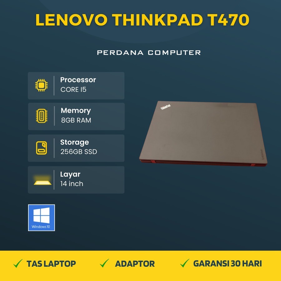 Laptop Lenovo T470 Core i5 6300u Ram SSD Win 10