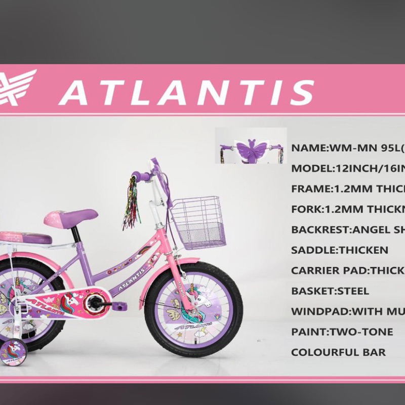 sepeda mini anak perempuan laki laki ukuran 12,16 inch boncengan keranjang music atlantis mini