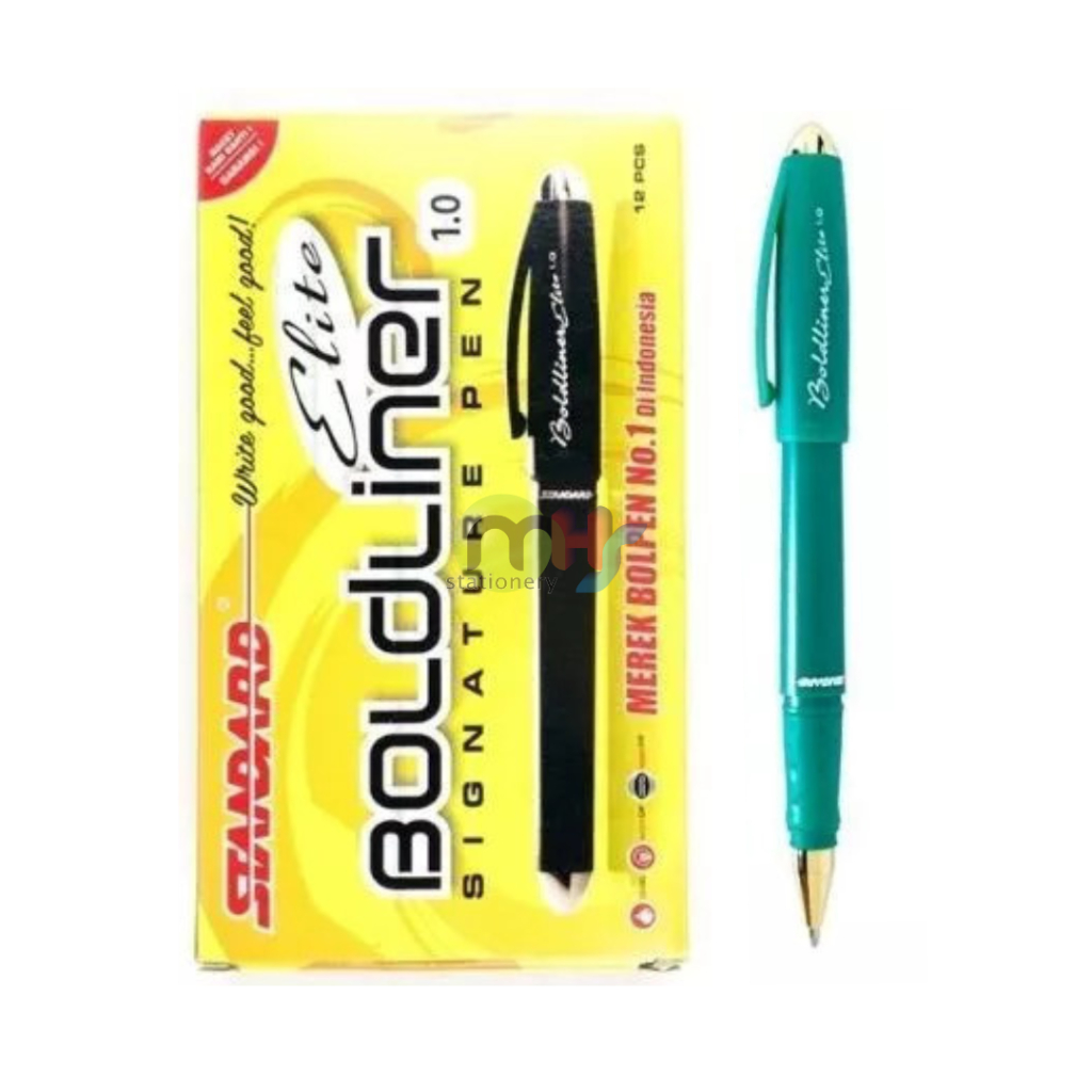 

STANDARD Bolpoin Pulpen Ballpoint BOLDLINER ELITE SIGNATURE PEN WARNA HIJAU 1.0mm 1 BOX Isi 12 Pcs