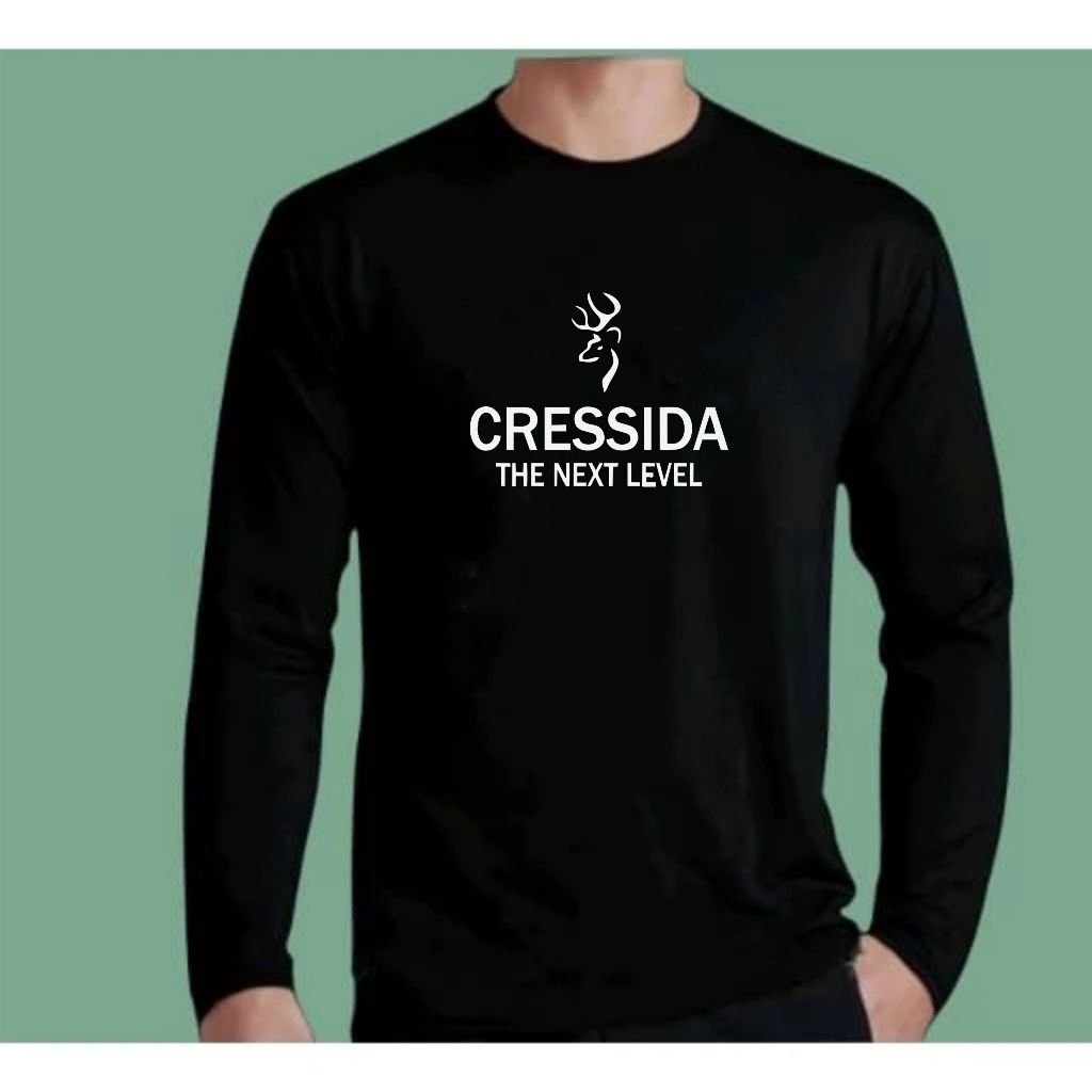 Baju Kaos Pria Lengan Panjang / Baju Kaos CRESSIDA Text Putih / Kaos T-Shirt Distro Premium Quality