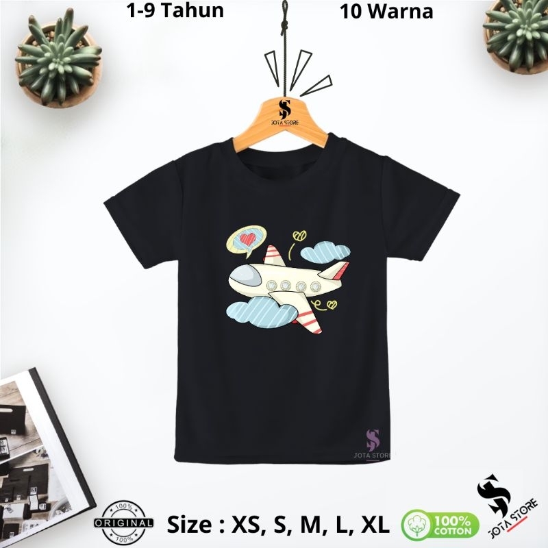 Kaos Premium Anak Motif Pesawat/Baju Anak Unisex/Atasan anak 1-9 tahun