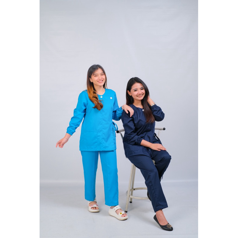 Baju Ok Jaga Model Kimono Full Set Bahan American Drill | Seragam Suster Medical Scrub Bidan Perawat