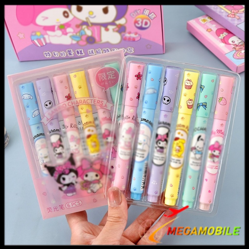 

MM Pen Diary Marker Stationery Lucu Unik Penanda Buku Warna Warni Pena Ujung Lembut Set Highlighter Warna Warni Karakter Kartun 6PCS Motif Spidol Warna Pastel