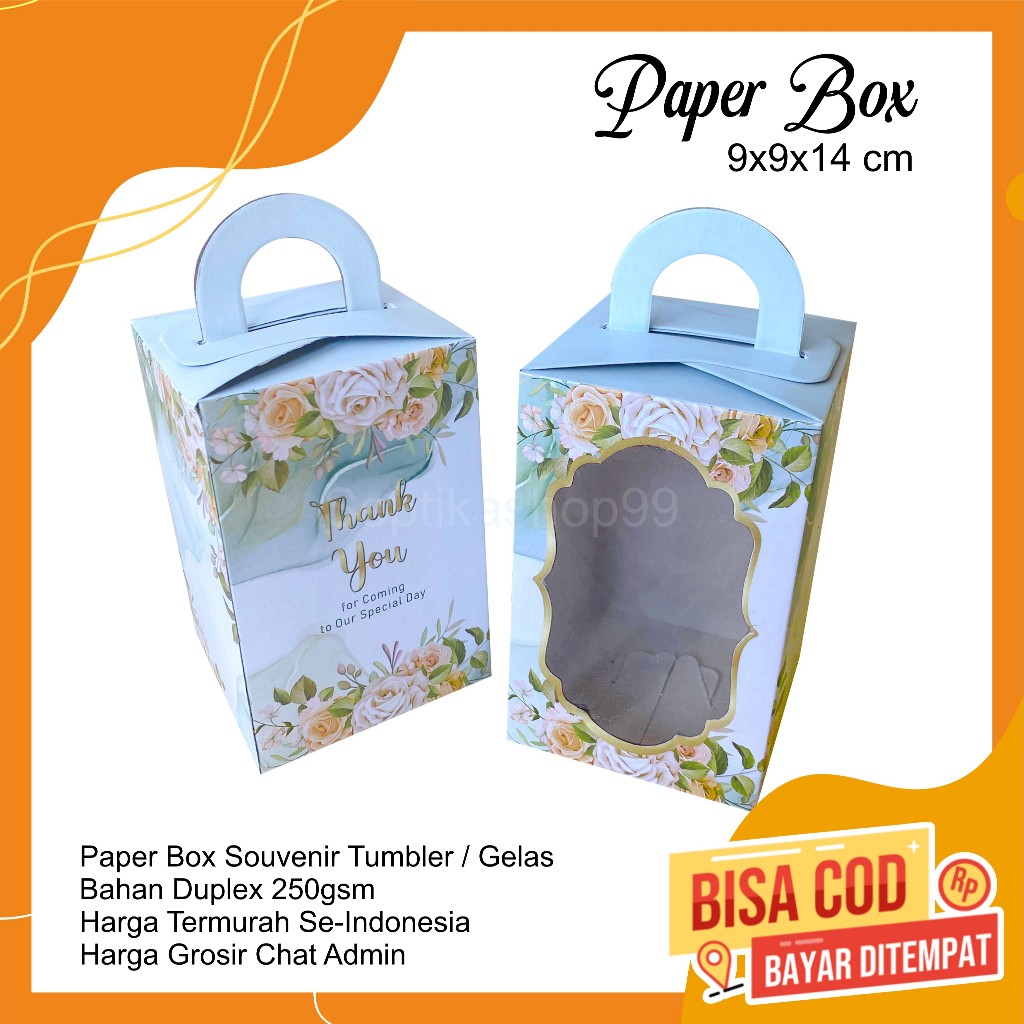 

Box Souvenir 9x9x14 Dus Paper Botol Kotak Mika Pernikahan Duplex Tenteng