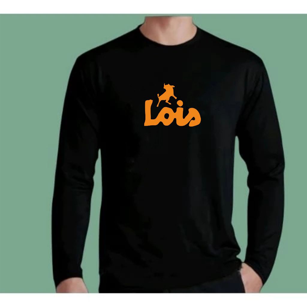 Baju Kaos Pria Lengan Panjang / Baju Kaos Lois Text Oren / Kaos T-Shirt Distro Premium Quality