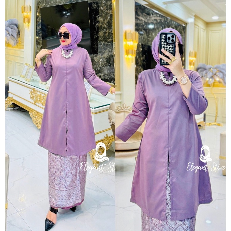 KODE Y13K TERBARU stelan tunik melayu belah tengahSet tunik polos rok span songkettunik toyobo model