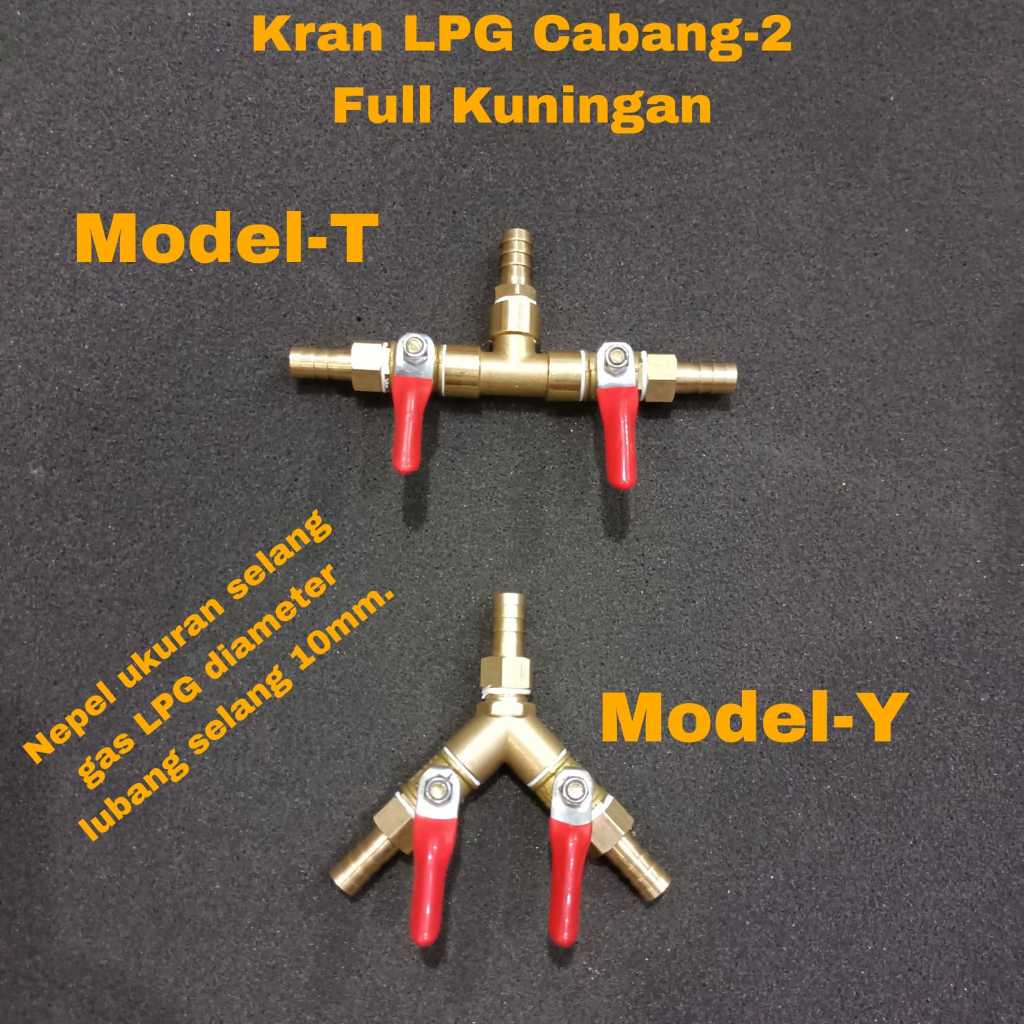 Kran Gas LPG 3/8 Cabang 2 - Stop Keran Kompor Gas 10MM Kuningan