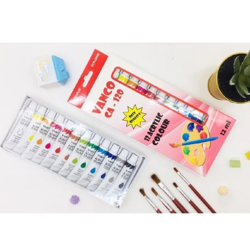 

CAT AKRILIK VANCO / 1 SET CAT LUKISAKRILIK UKURAN 12 ML / CAT 12 WARNA
