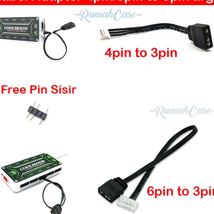 BARU RESTOK Kabel Adapter ARGB Fan 4pin  6pin to 3pin 5v mobo led strip kipas converter konektor 4  