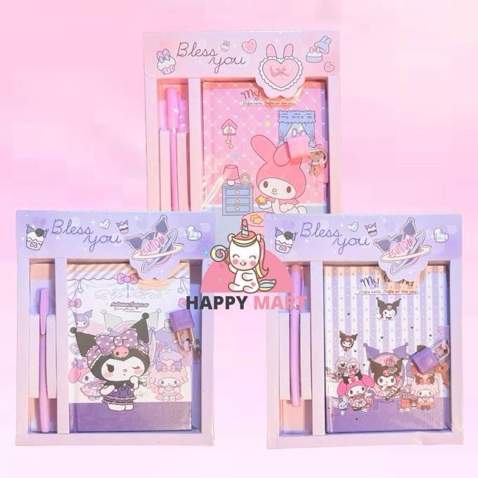 

HJ6 Buku Diary kunci set box dengan pulpen motif kuromi melody