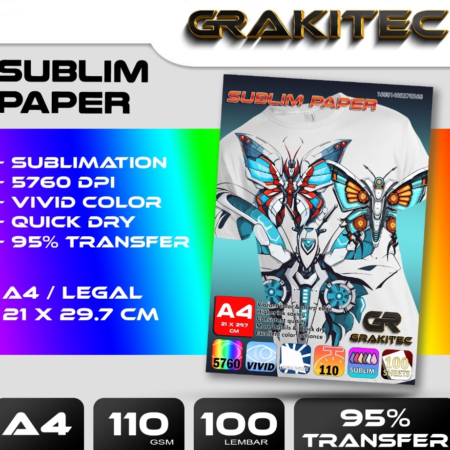 

FG2 Kes Sablon Sublim Transfer Paper A4 LEGAL F4 11 Gsm GRAKITEC Sublim Paper A4 isi 1 Lembar