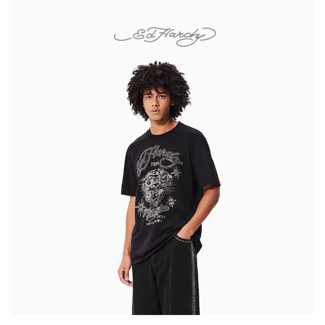 Ed Hardy Men's black short-sleeved tiger head T-shirt
