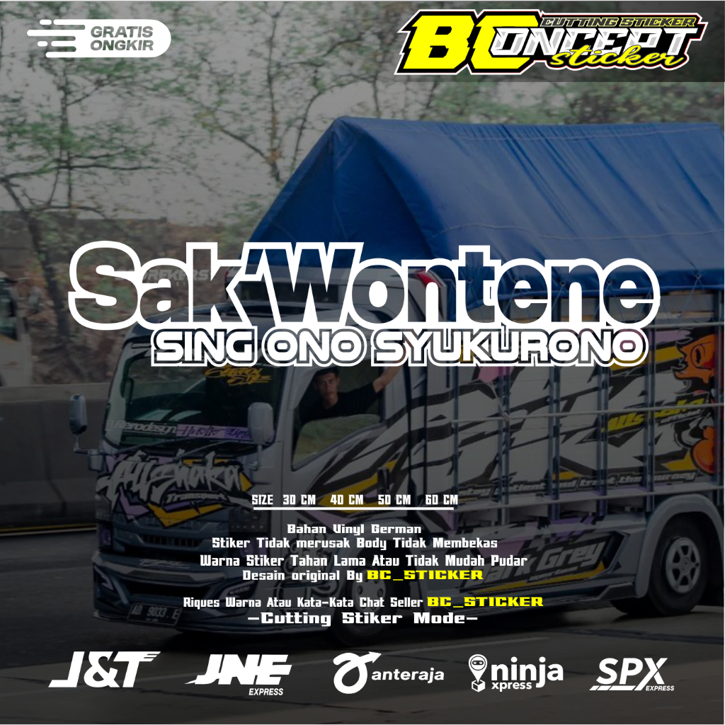 Stiker kaca truk kata-kata sak wontene variasi kaca truk pickup mobil kaca samping,depan stiker sak 