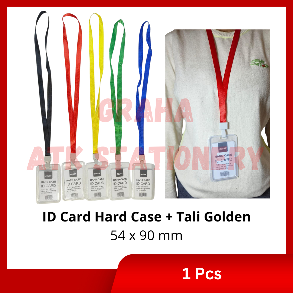 

[1 Set] ID Card Hard Case + Tali Golden / Casing Name Tag Lanyard + Tali Set Holder Hard Case Golden