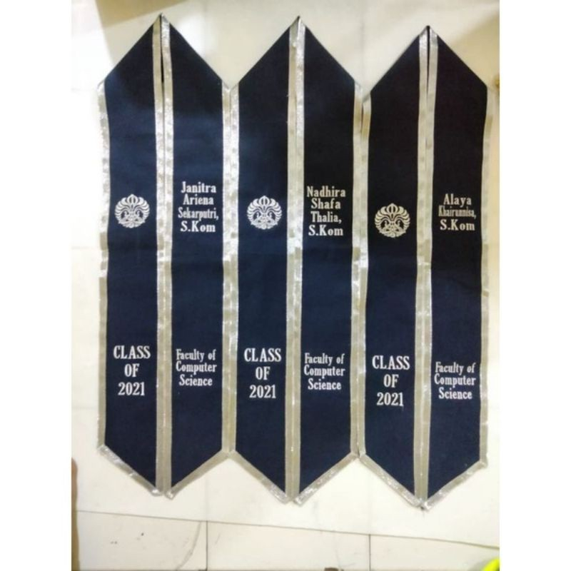 (1HARI JADI) SELEMPANG KALUNG 3 BARIS BORDIR / 3 LETAK BORDIR, Selempang bordir selempang nama selem