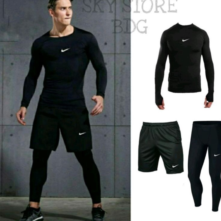 Obral Murah  Full Set Baju Kaos Manset Baselayer Futsal Sepak Bola Pria Running