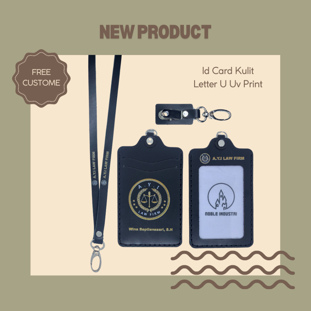 Cover Case Id Card Holder Nametag Lanyard Kulit Uv Print Custom