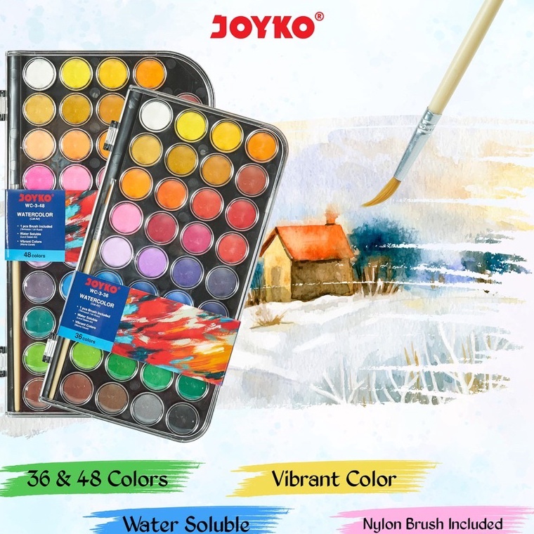 

Get Surprise Joyko Watercolor Set Cat Air WC3 Isi 36 Warna