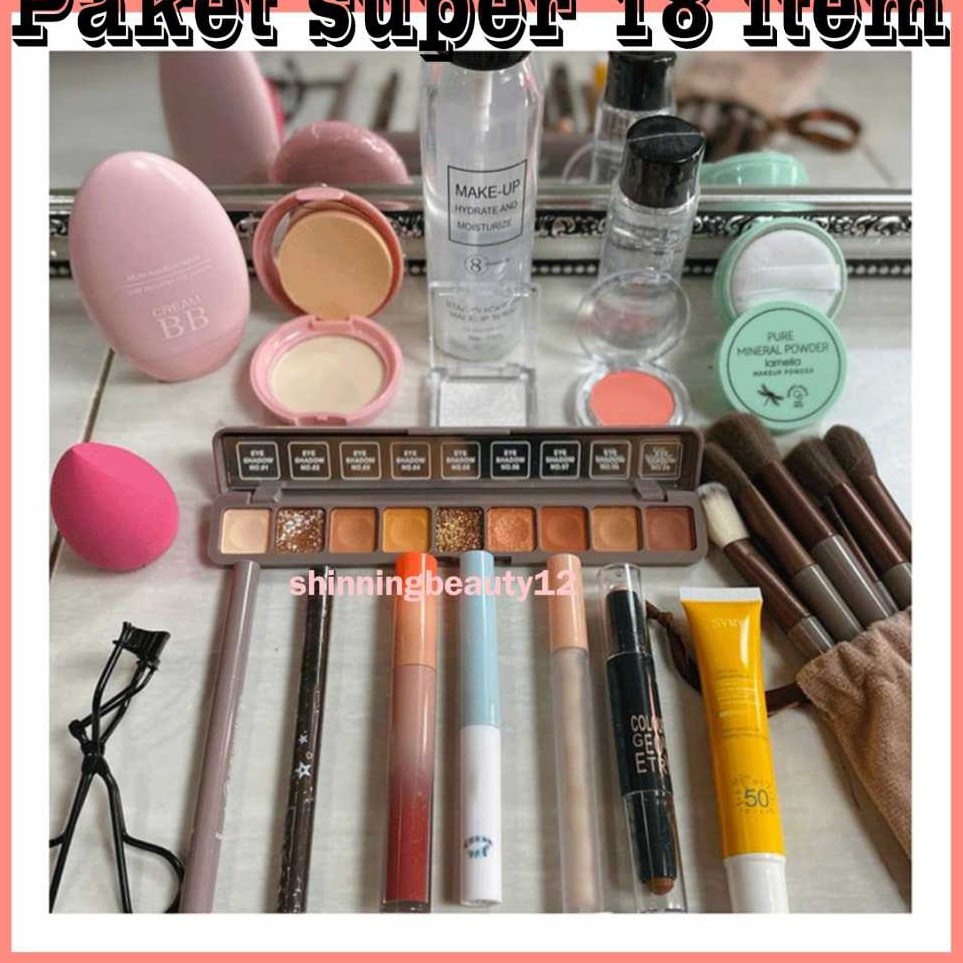 Paket Terkini PAKET SUPER r18 ITEM SET MAKEUP SUPER LENGKAP FREE BRUSH SET 13