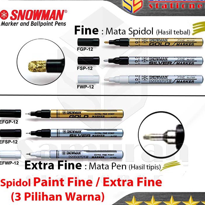 

NEW PRODUCT Spidol Paint Marker Snowman Permanent Fine F Extra Fine EF Warna Emas Perak Putih Hitam Gold Silver White Black