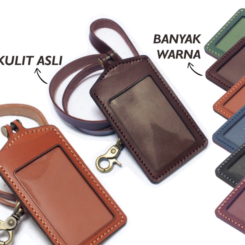 

Borong Murah Gantungan dompet ID card kulit coklat tali id card holder model palang