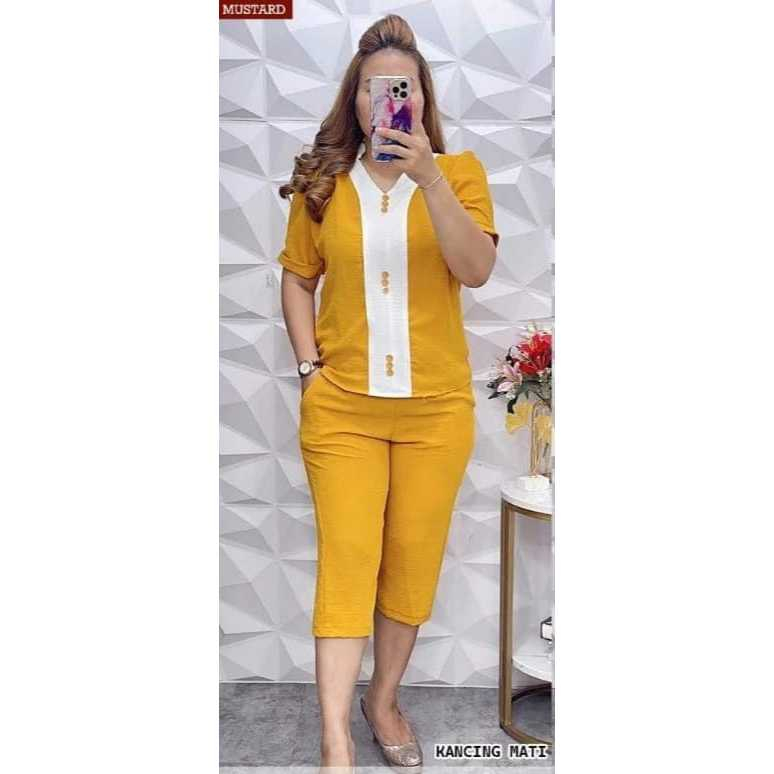 SETELAN BAJU WANITA JUMBO ALUNA PENDEK, SETELAN WANITA BAHAN KATUN MADINA