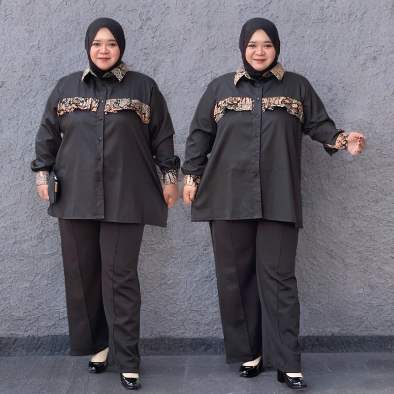 ATASAN WANITA JUMBO BIG SIZE KEMEJA BATIK KERJA WANITA LD 120 130 140 150 CM Katun Toyobo Kerah Kanc