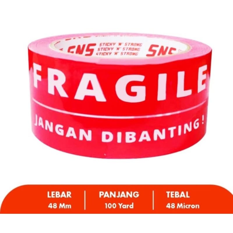 

Lakban Fragile JANGAN DIBANTING 100 Yard x 48 mm