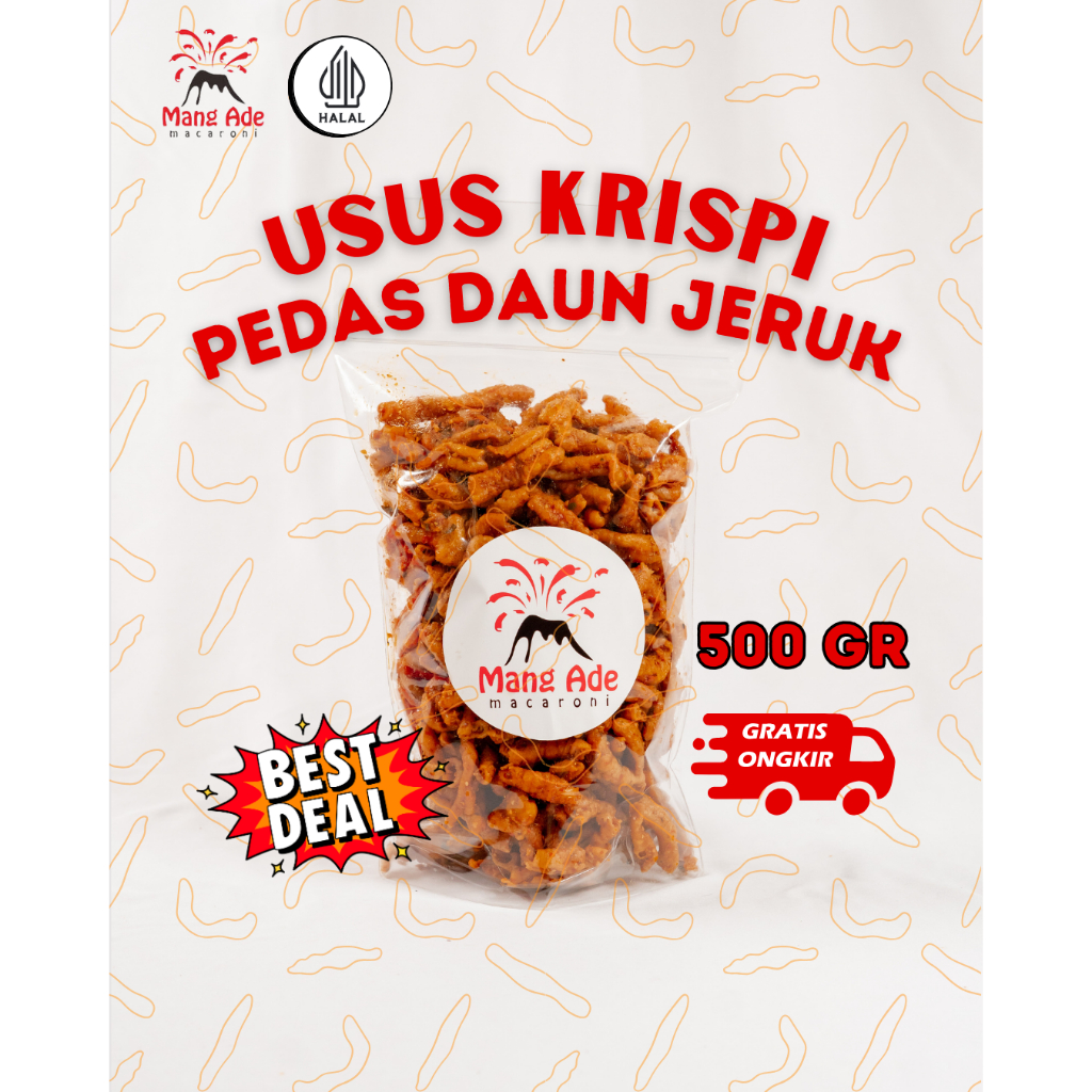 

Usus Krispy Pedas Daun Jeruk Mang Ade Kemasan 500gram