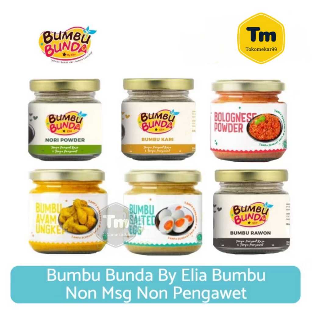 

Bumbu Bunda Elia BPOM Bumbu Non MSG / Bumbu MPASI / Kaldu MPASI / Kaldu Bayi / Bumbu Soto Bumbu Opor Bumbu Putih Bumbu