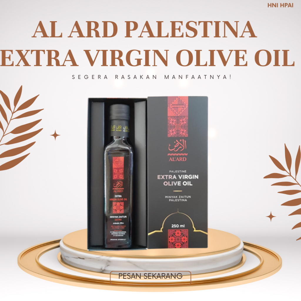 

Minyak Zaitun Extra Virgin Olive Oil AL ARD berasal dari perkebunan zaitun di bumi Palestina