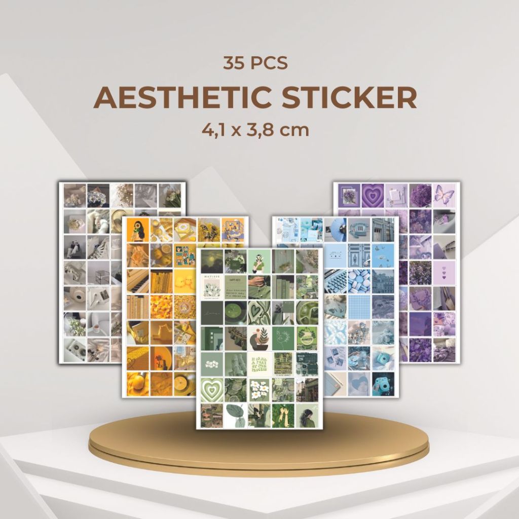 

35 pcs Sticker Aesthetic Jurnal Scrapbook Glossy Paper Stiker Cutting Vintage Green White Blue Red Yellow and Black Series